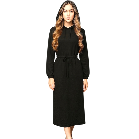 K Too Dresses & Skirts - Black Hooded Dress with Drawstring and Front Slit by K Too Sz M